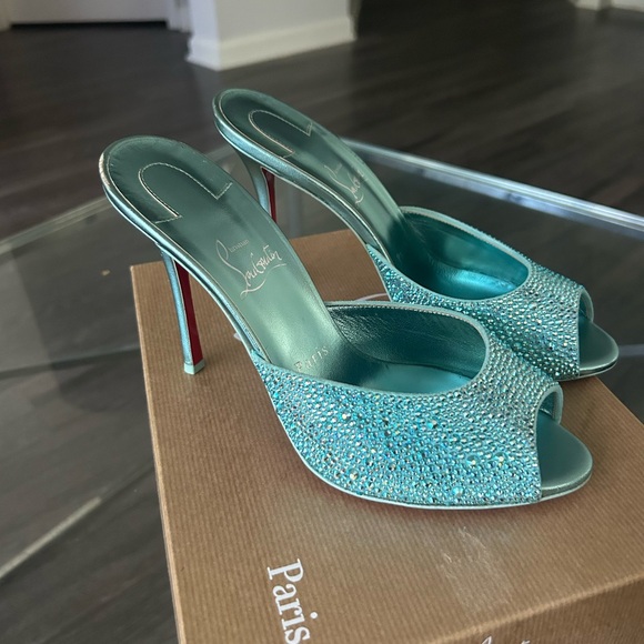 Christian louboutin me dolly strass Bermuda crystal peep toe 100mm stiletto 38.5 - Picture 8 of 11